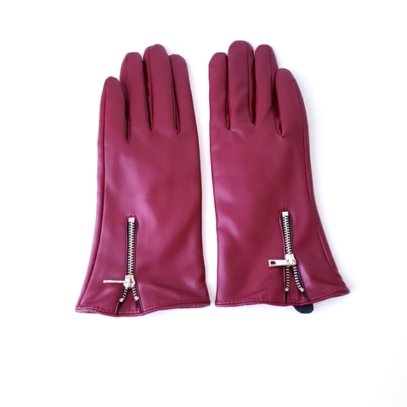 Vintage Ladies Vegan Burgundy Gloves - Picture 1 of 10